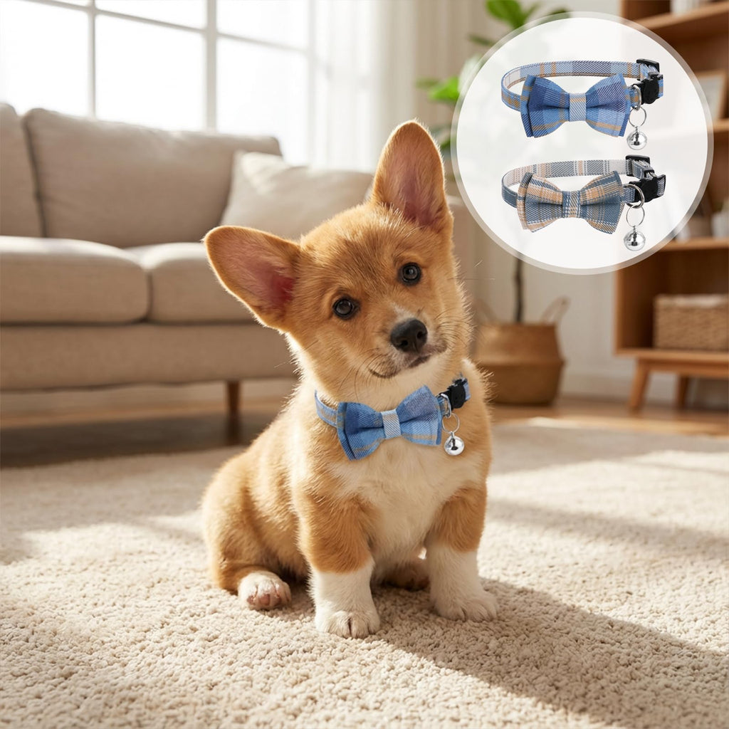 Xyembu 2Pcs Cat Collar Breakaway, Cute Plaid Cats Collar with Bells Soft Adjustable Kitten Accessories, Cat Bowtie Collar with Cat Buckle for Kitten Puppy and Small Pets