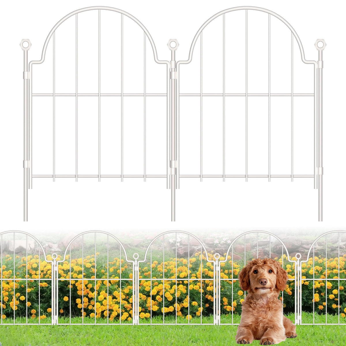 10 Panels No Dig Decorative Garden Fence for Yard, 24in(H) x 20ft(L), White