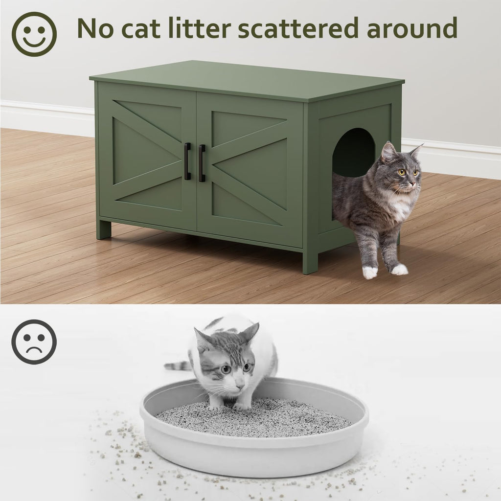 Homhedy 31.5" L Cat Litter Box Enclosure with Barn Door, Green