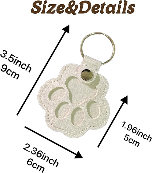 3PCS Cats & Dogs Pet Paw Print Keychain – White Leather Memorial Keychain Holds Pet Fur, Pet Lover Gift (2.36” x 2.17”) (White)