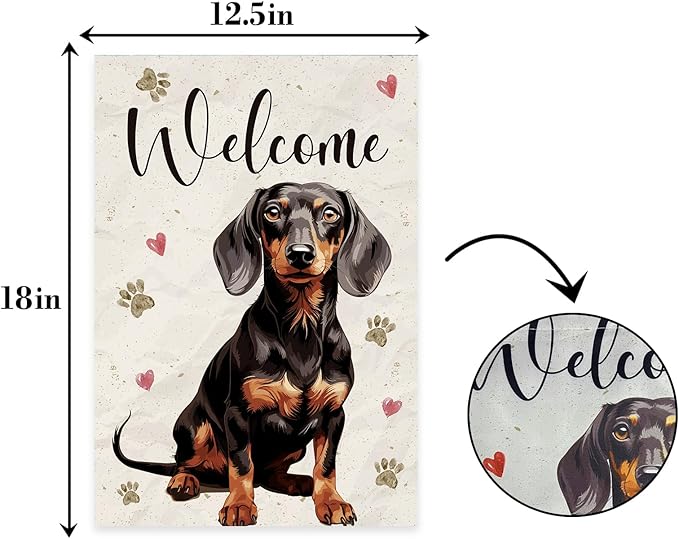Welcome Dog Summer Garden Flag,Dog Paw Print Garden Flag,Welcome to Cute Dog House Double Sided Outdoor Decor Yard Lawn Home Decoration.12x18 Inch