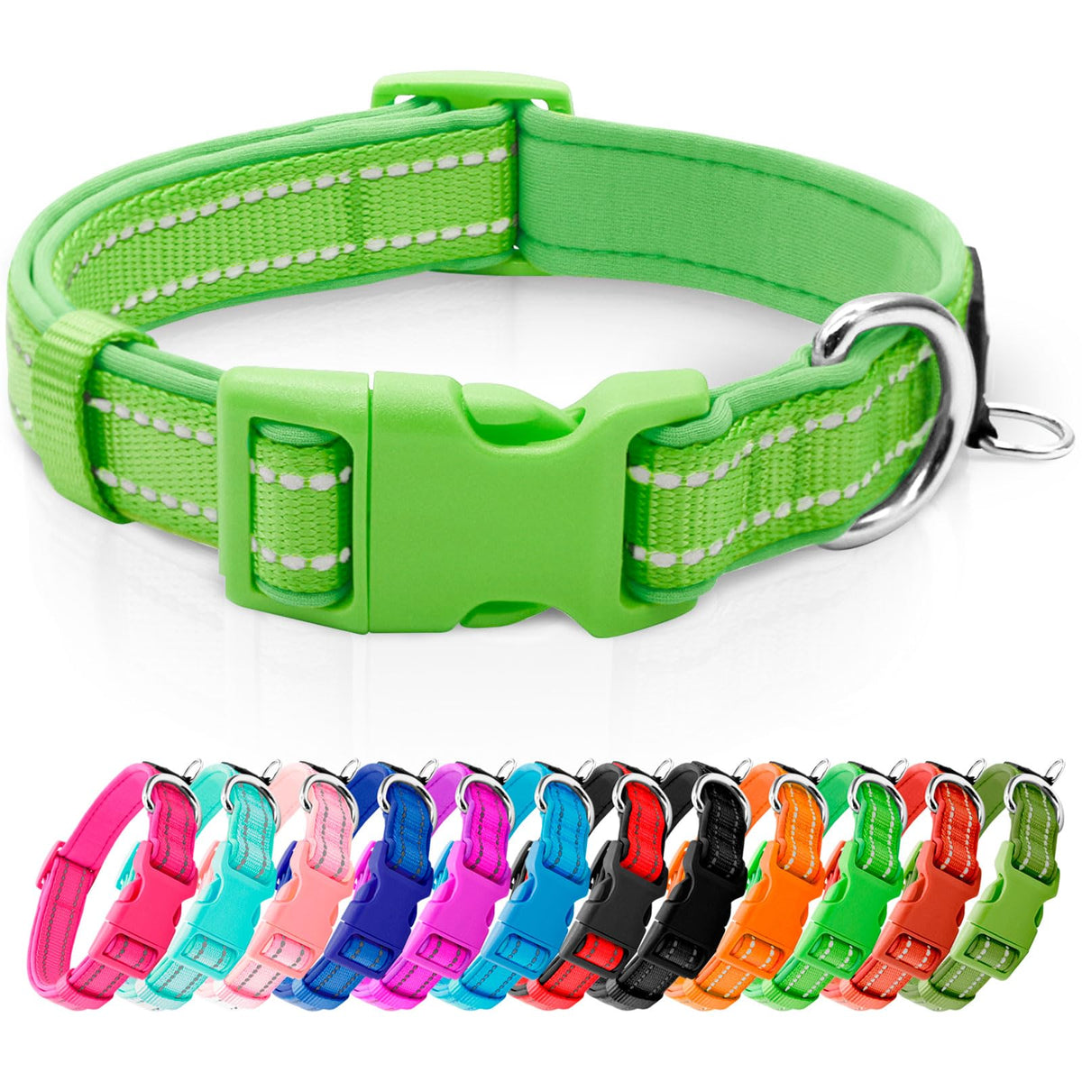 azuza Reflective Dog Collar, Neoprene Padded Puppy Collar, Hot Pink, XS