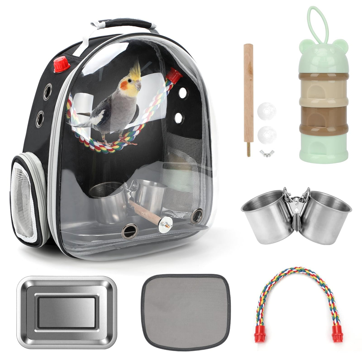 Rypet Bird Backpack Carrier, Bird Travel Cage for Parrots with Tray (Green)