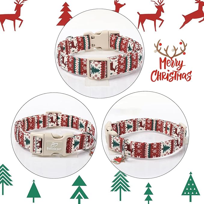 Christmas Dog Collar for Medium Dogs - Cute Fair Isle Style Christmas Collars for Dogs, Soft Adjustable Winter Holiday Dog Collars with Quick Release Buckle M