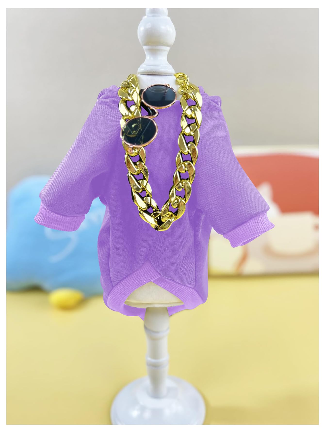 QWINEE 3Pcs Dog Hoodie Cat Apparel Dog Custume Set with Necklace and Sunglasses Pet Clothes for Puppy Small Medium Dogs Cats Mauve Purple Large