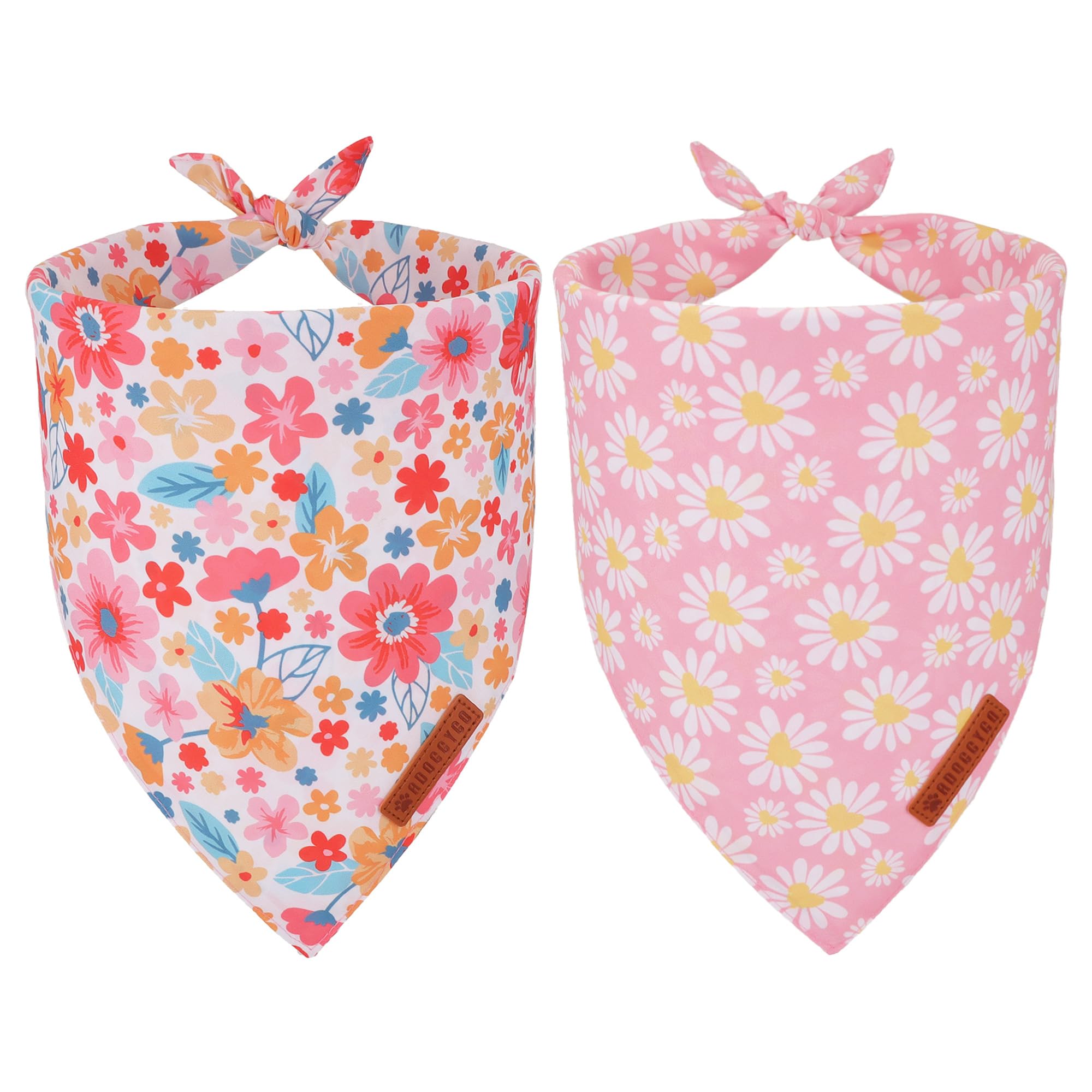 ADOGGYGO Pink Floral Dog Bandanas Girl, Cute Daisy Bandana, Small