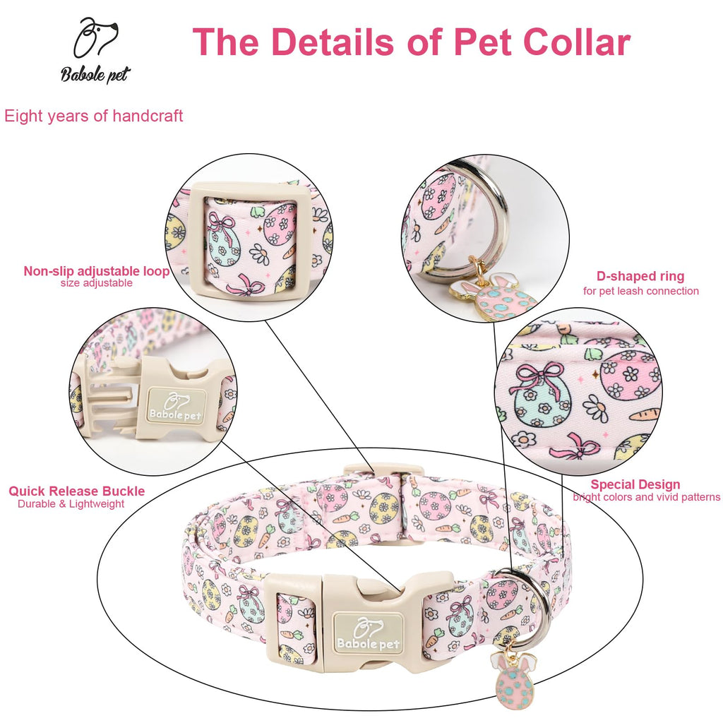 Babole Pet Easter Dog Collar for Giant Large Dogs - Easter Egg Pastel Dog Collars, Cute Girl Dogs Collar, Lightweight Adjustable Pink Spring Holiaday Dog Collars with Quick Release Bucklee XL