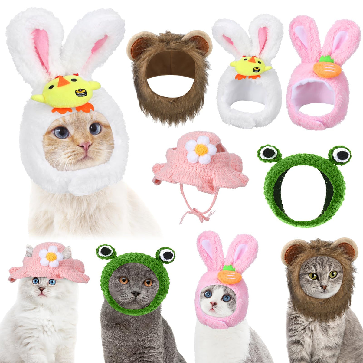 Weewooday 5 Pieces Cat Hats Costume Bunny Hat Outfit with Ears Small Dogs Kitten Puppy Party Costume Accessory Headwear(Lovely Style)