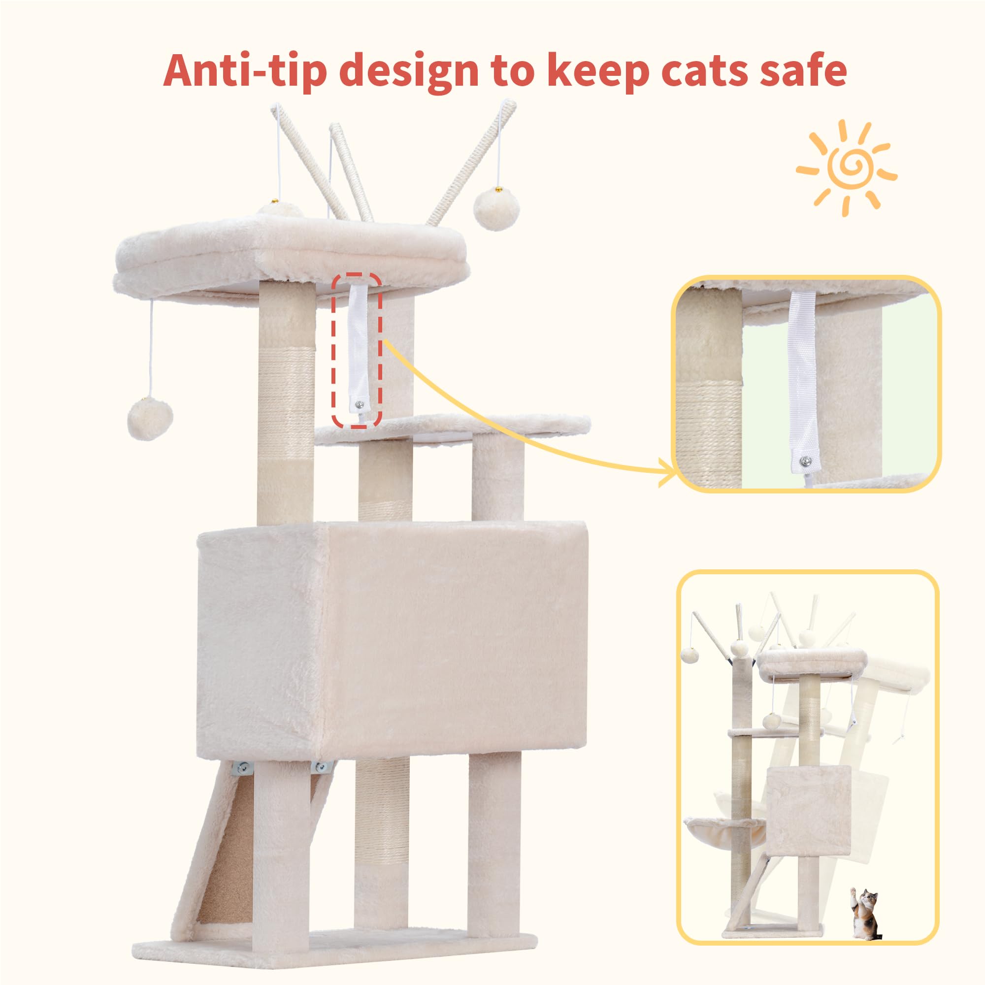 Hey-brother Cat Tree Tower with Removable Toys, Scratching Posts, MPJ008SM