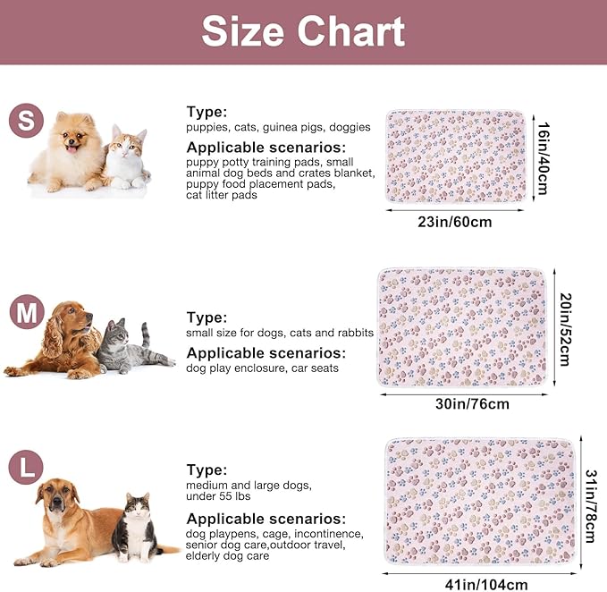 Dono 1 Pack 3 Blankets Soft Fluffy Paw Print Pattern Fleece Pet Blanket Warm Sleep Mat Puppy Kitten Blanket Doggy Mat Paw Print for Animals-23 * 16in