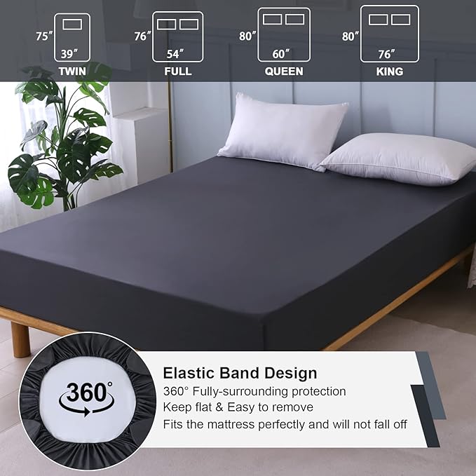 Twin Mattress Protector Waterproof, Fitted Sheet Style Breathable Mattress Cover with Deep Pocket Fits Up to 18'', Noiseless Bed Cover for Kids Adults Pets, Machine Washable (Dark Gray, 39'' X 75'')