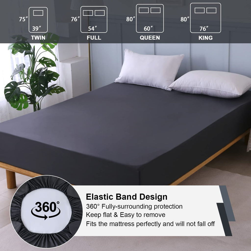 Waterproof Mattress Protector Queen, Fitted Sheet Style Breathable Mattress Cover with Deep Pocket Fits Up to 18'', Machine Washable Noiseless Bed Cover for Kids Adults Pets (Dark Gray, 60'' X 80'')