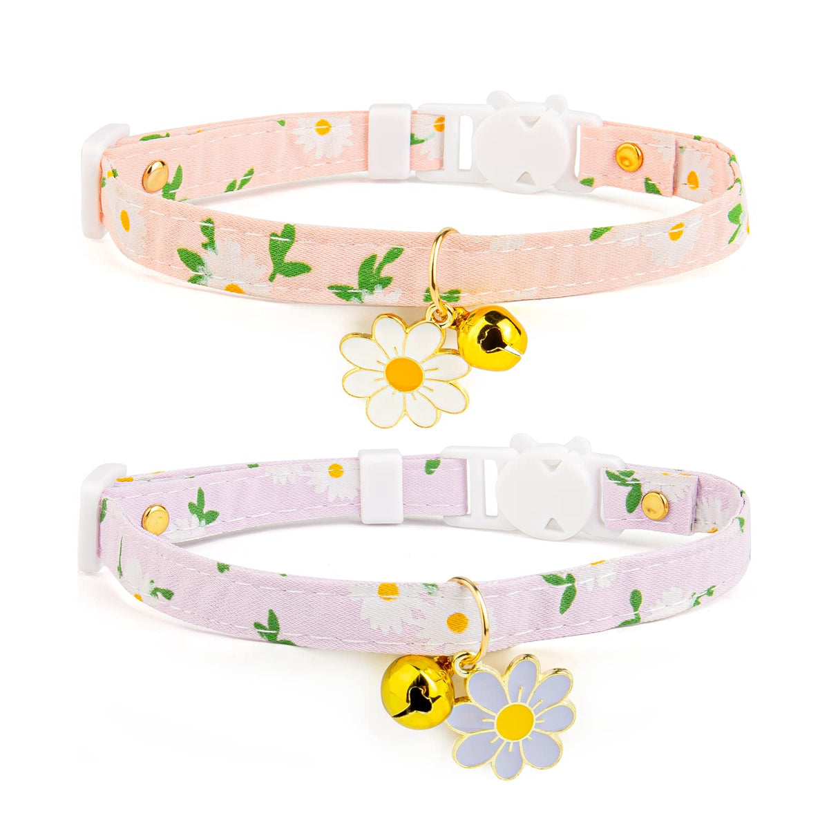 2 Pack Cotton Breakaway Cat Collar with Bell Dark Blue & Light Blue White Snowflake Pendant Cute Kitten Cat Collar Suitable for Girls and Boys