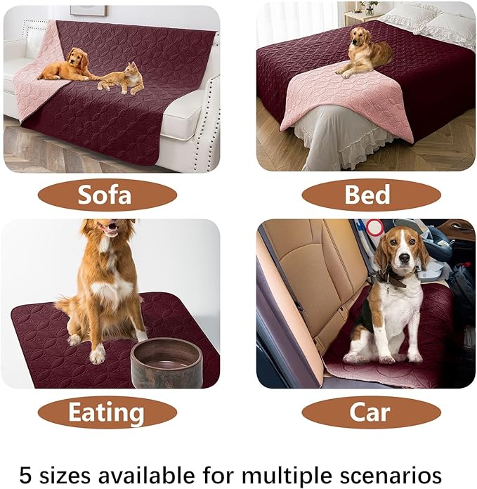 Waterproof Dog Blanket, 30x30 inches Small Pet Couch Covers for Sofa, Chair Bed Furniture Protector from Dogs Washable and Reversible-Burgundy Red+Pink