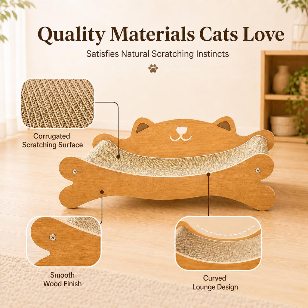 RizzQi Cat Scratcher Bed for Indoor Cats - Summer Cool Hammock, 23.2″ Large Scratching Lounge with 40 lbs Weight Capacity, Wooden Modern Cat Scratching Post & Pad Furniture