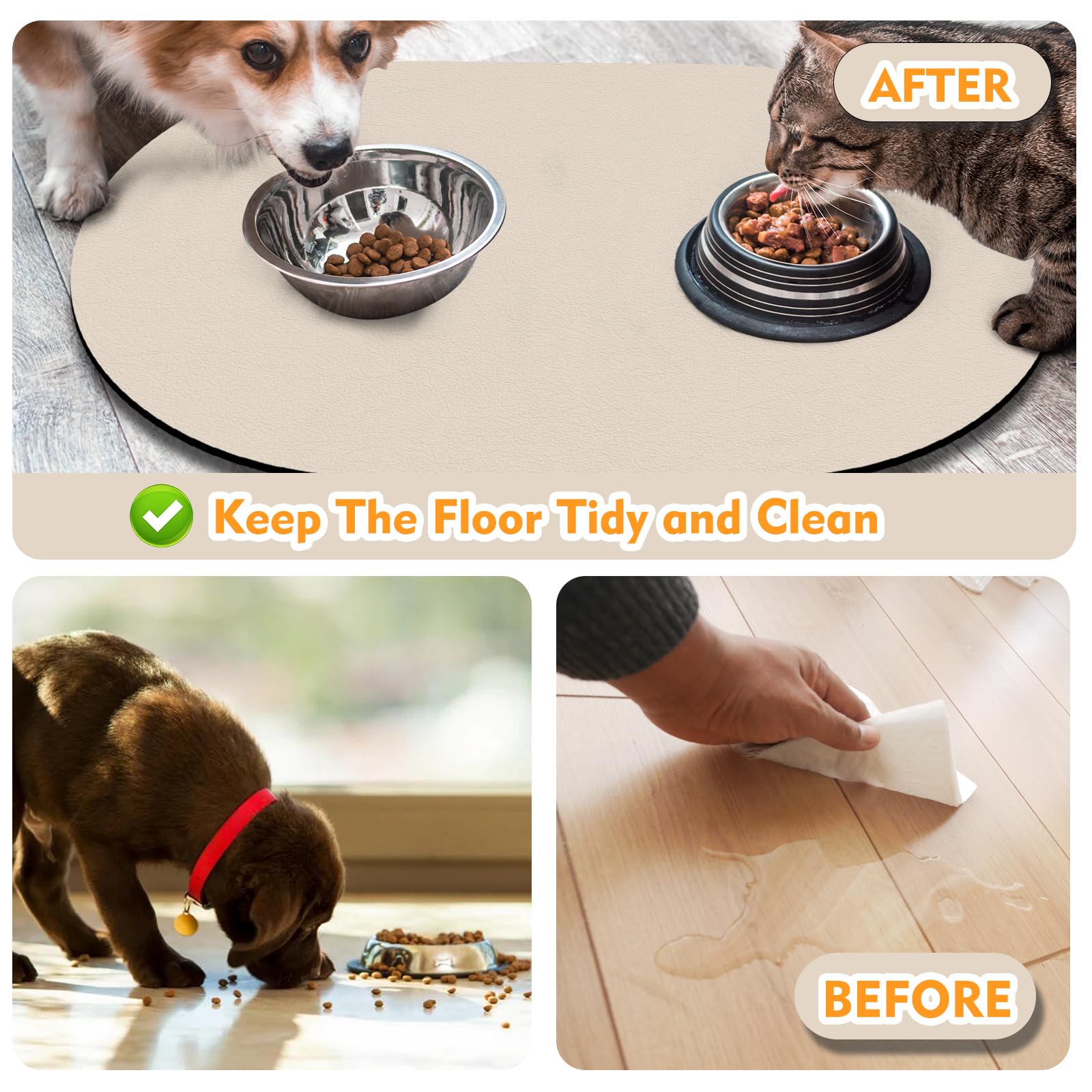 METEOROCK Large Pet Feeding Mat – 28''x17'' Absorbent Dog Mat for Food and Water, Easy Clean Cat Dog Water Bowl Mat, Non-Slip Pet Water Mat Protect Floor, Fit with Automatic Feeders and Double-Bowl