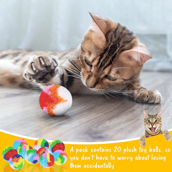 Deekin 20 Pcs Cat Ball Toy 1.6 Inch Fuzzy Pom Pom Balls for Kittens Cats