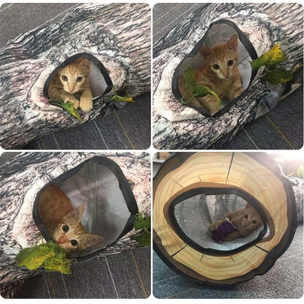 AMYESE Cat Tunnels for Indoor Cats - Interactive Tree Trunk Cat Activity Play Tunnels with Peek Holes, Collapsible Pet Tube Puzzle Hunt Chase Training Center Toys for Kitten, Ferret, Small Animals