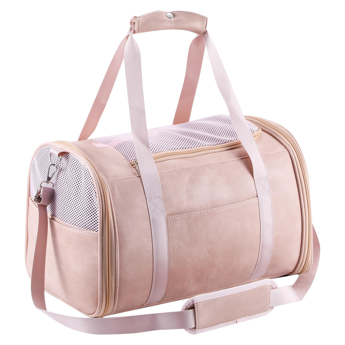 Lasaviin Fashion Leather Dog Carrier Cat Carrier Airline Approved Pet Carrier for Small Medium Dogs Cats Under 15Lbs, Collapsible Soft Sided Travel Puppy Carrier