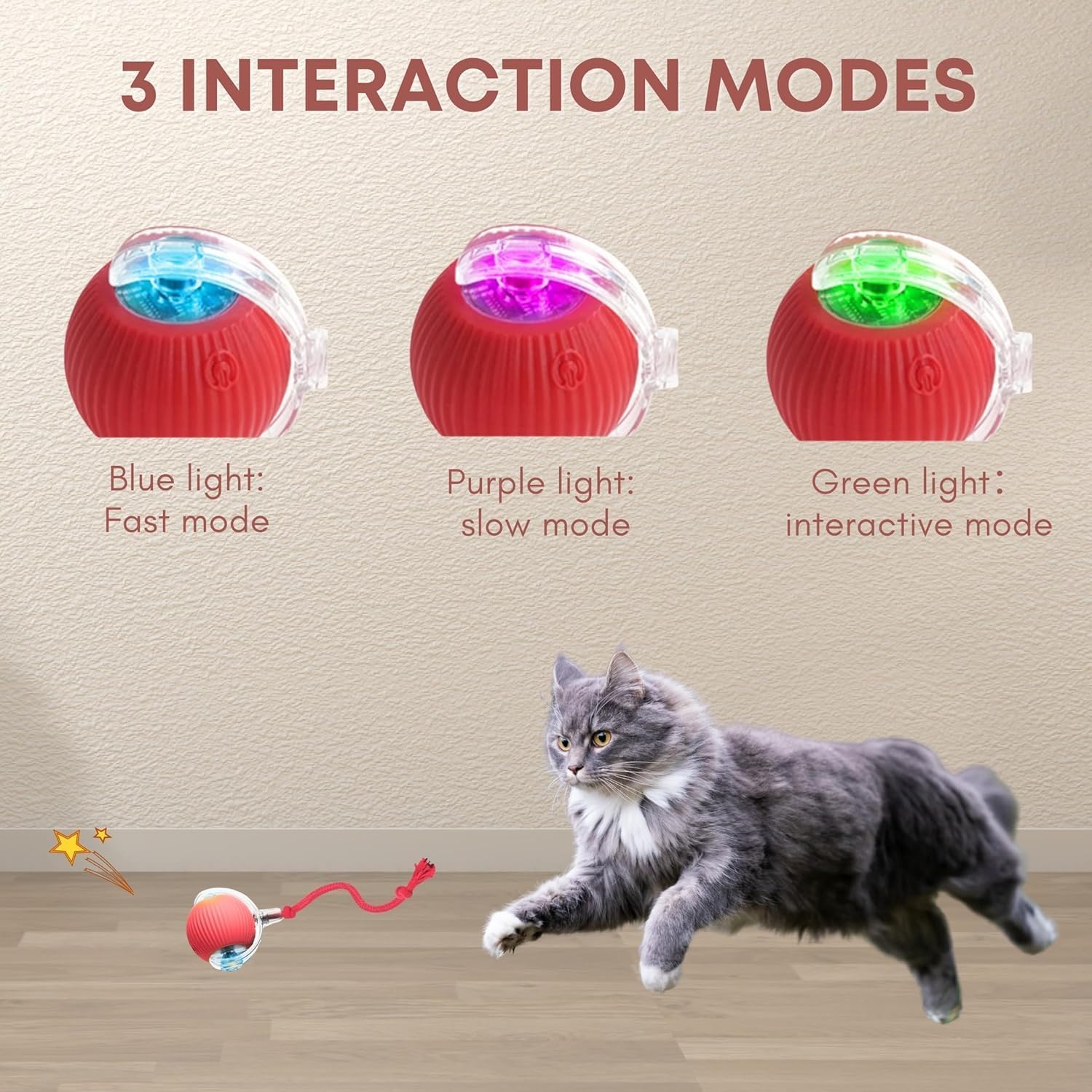 Rocfish Durable Interactive Cat Toys for Indoor Cats (red, 01)
