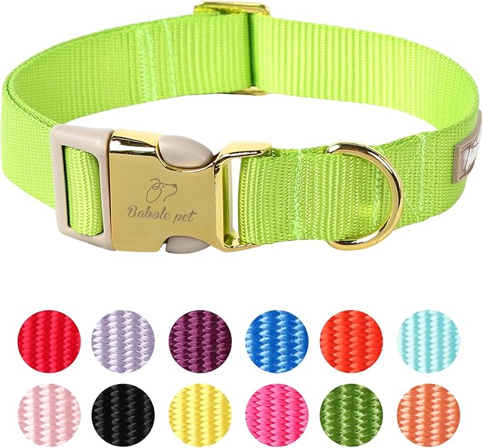 Babole Pet Nylon Dog Collar - Adjustable Fluorescent Green Soft Webbing Dog Collars for Small Medium Large Dogs Boy Girl Puppy Collar with Safety Metal Buckle L