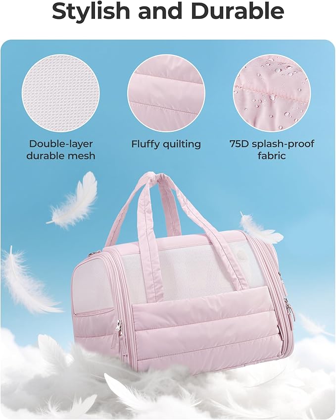 BAGSMART Cat Carrier: Soft-Sided Pet Carrier for Small Medium Cats Dogs Puppy Quilted Collapsible Puffy Travel Bag Up to 20 Lbs Grey