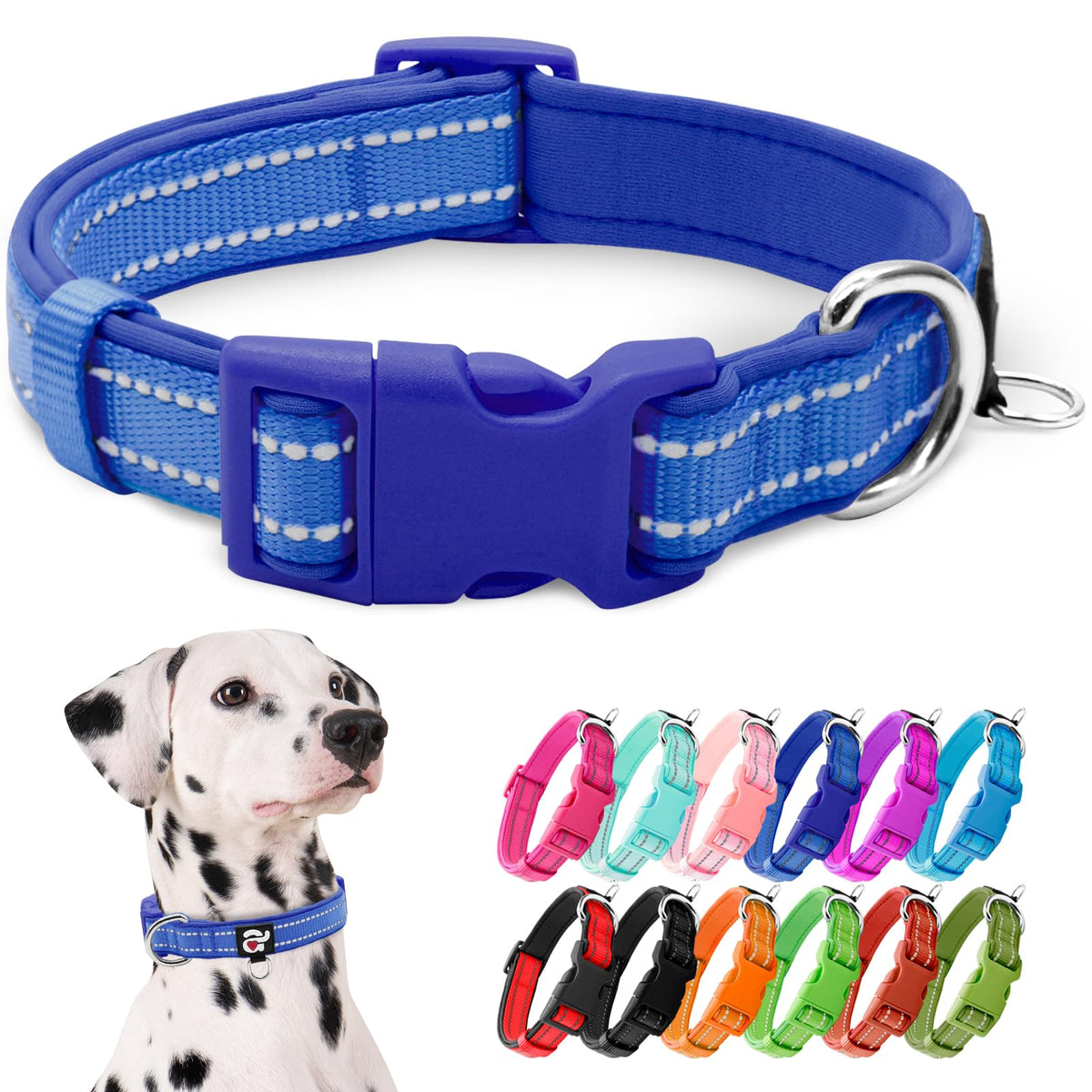 azuza Reflective Dog Collar, Neoprene Padded Puppy Collar, Hot Pink, XS