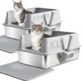 2PACK Stainless Steel Cat Litter Box with Lid, XL Metal Litter Box