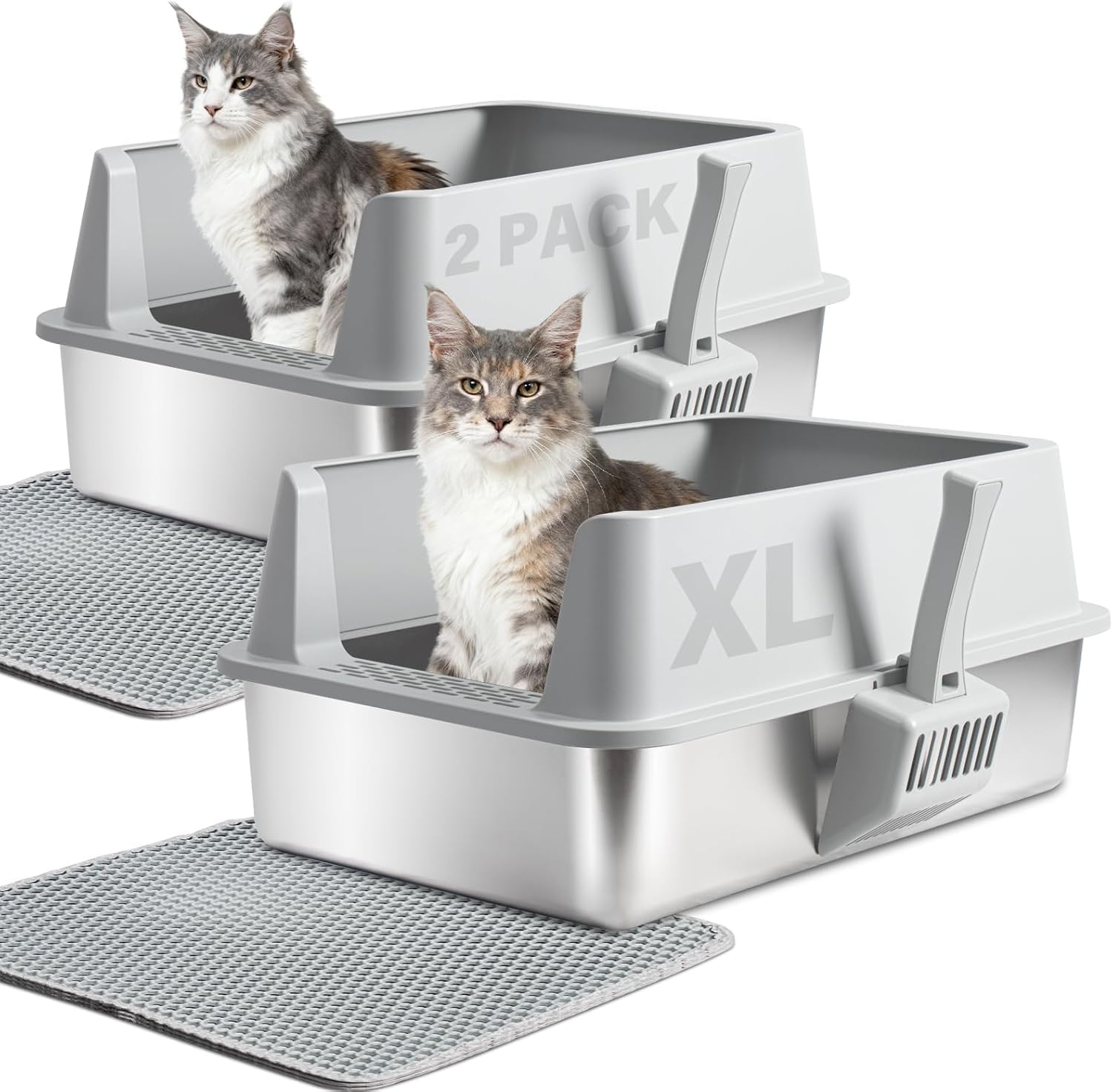 2PACK Stainless Steel Cat Litter Box with Lid, XL Metal Litter Box