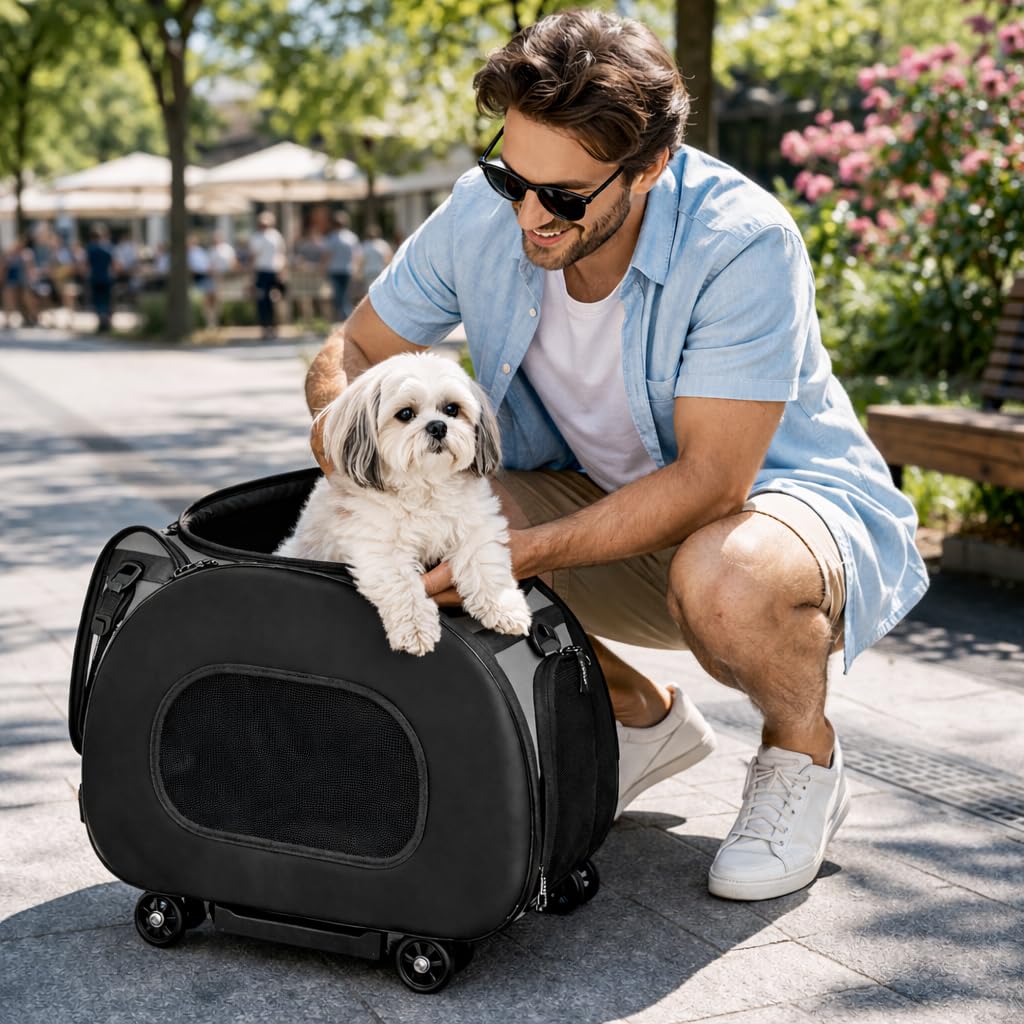 Pet Life ® 'Final Destination' Military-Grade Hardshell and Light 2-in-1 Wheeled or Carrying Travel Airline Cat and Dog Carrier Crate or Portable Pet Kennel
