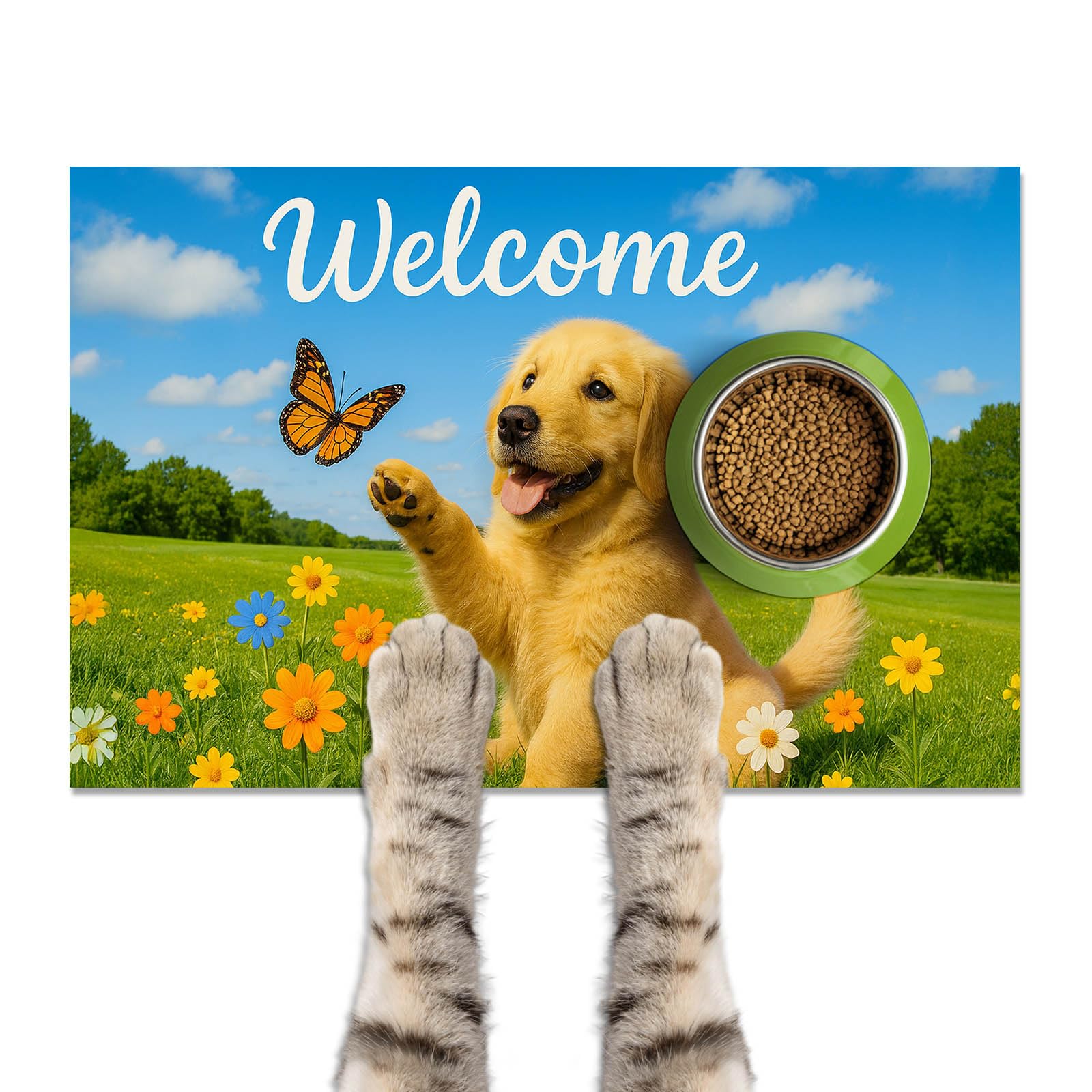 HOMETITUTE Dog Food Mat Spring Design Bowl Placemat 24 x 16 Inch