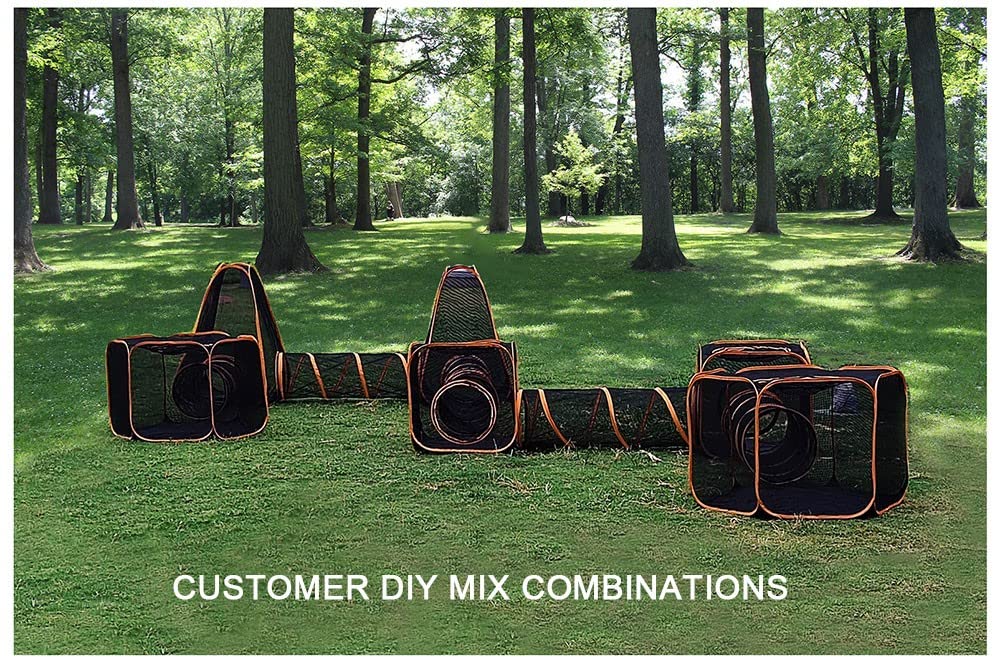 Portable Cat Small Animals Playpen DIY Outdoor Enclosures Freely Combinable 2in1 4in1 6in1 Pop Up Pet Play Tent Tunnel Cube House for Cat Puppy Rabbit (4in1 Tower Tent Tunnel)