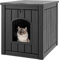 Cat Litter Box Enclosure, Hidden Litter Box with Openable Front Door, Outdoor Cat House Weatherproof, Side Table, Easy to Clean and Assembly, Dark Black