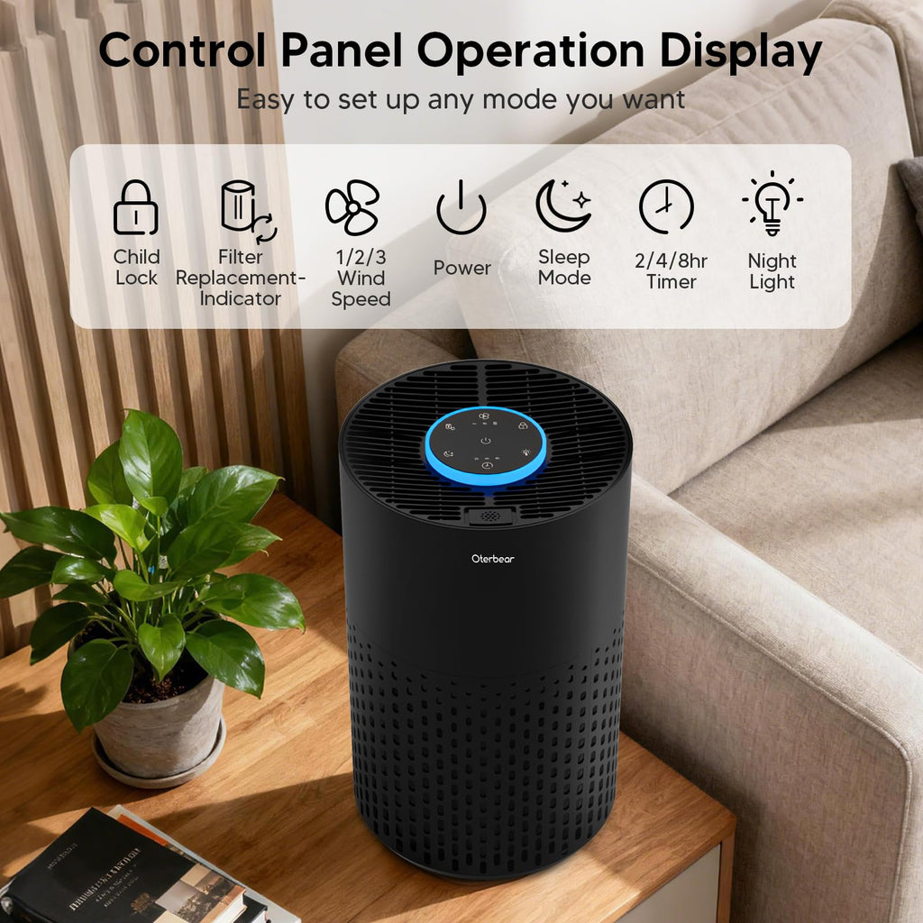 Air Purifiers for Home Bedroom Up to 1250 Ft² - H14 Air Purifier with Aroma & Sleep Mode - 24dB Small Room Air Purifier for Allergies, Smoke, Dust, Pollen, Pet Dander,4000B,Black