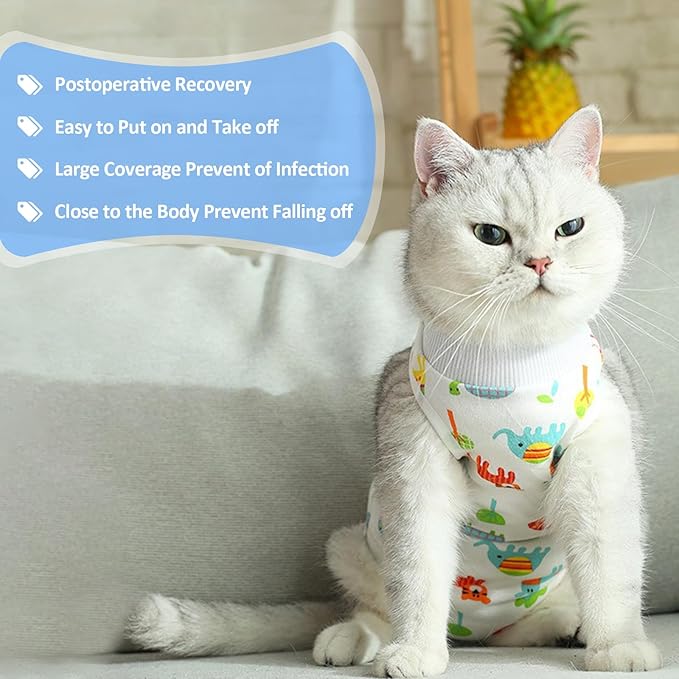 Coppthinktu Cat Recovery Suit Female, Breathable Cat Onesie After Surgery Female for Abdominal Wounds or Skin Diseases, Surgery Recovery Suit Kitten Onesie After Spay Wear Anti Licking