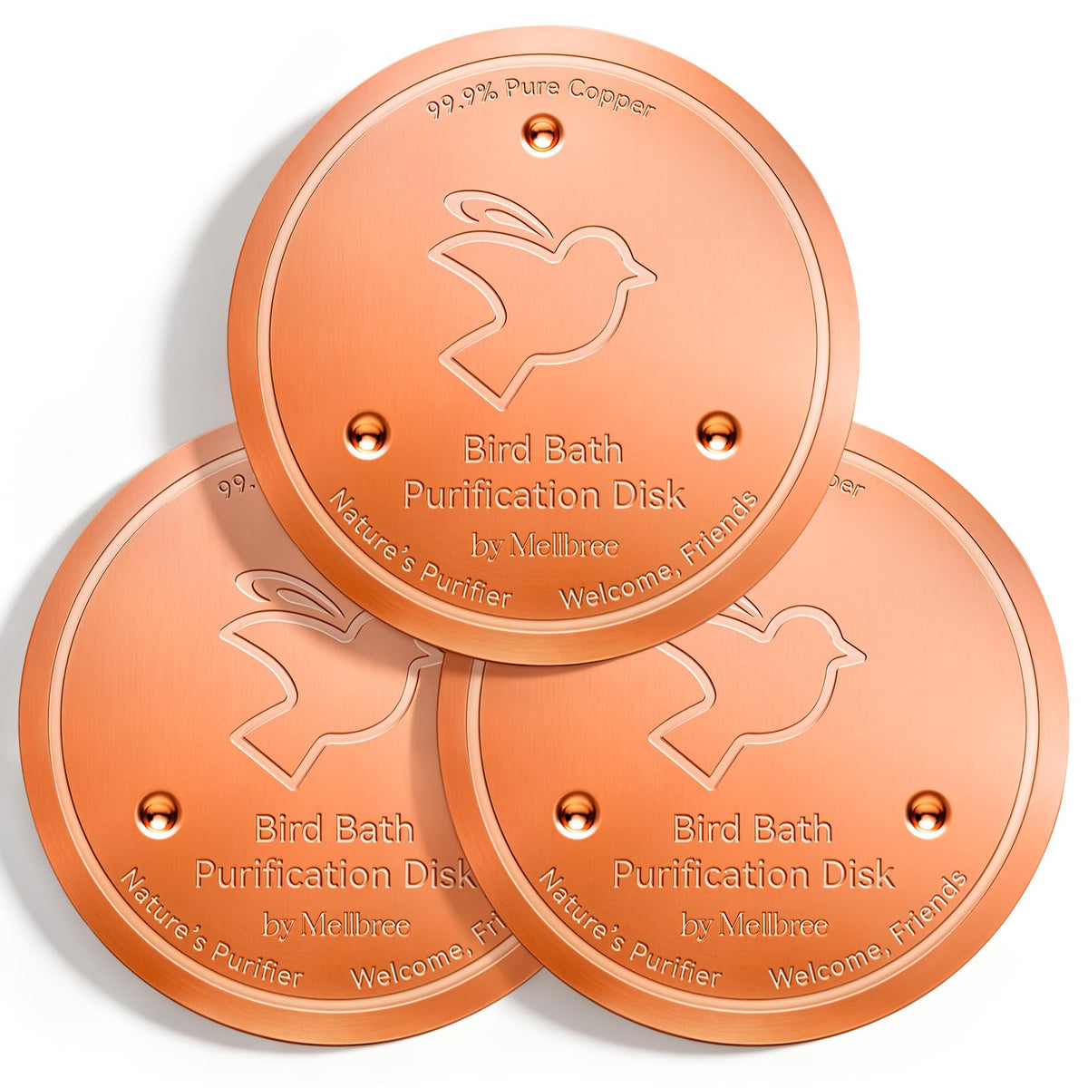Mellbree 4-Pack Bird Bath Copper Disc, 0.6mm Reinforced 99.99% Pure Copper Cleaning Disk with Triple-Point Support for Physical Safe Clean Water All-Season (Sunflower)