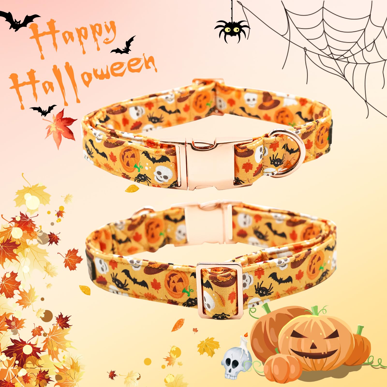 Bobo Rainbow Halloween Dog Collar, Pet Collar Bow Fall Pet Collar Girl Boy Holiday Pet Collars Gift Bow Cute Soft Puppy Collars for Large Dogs