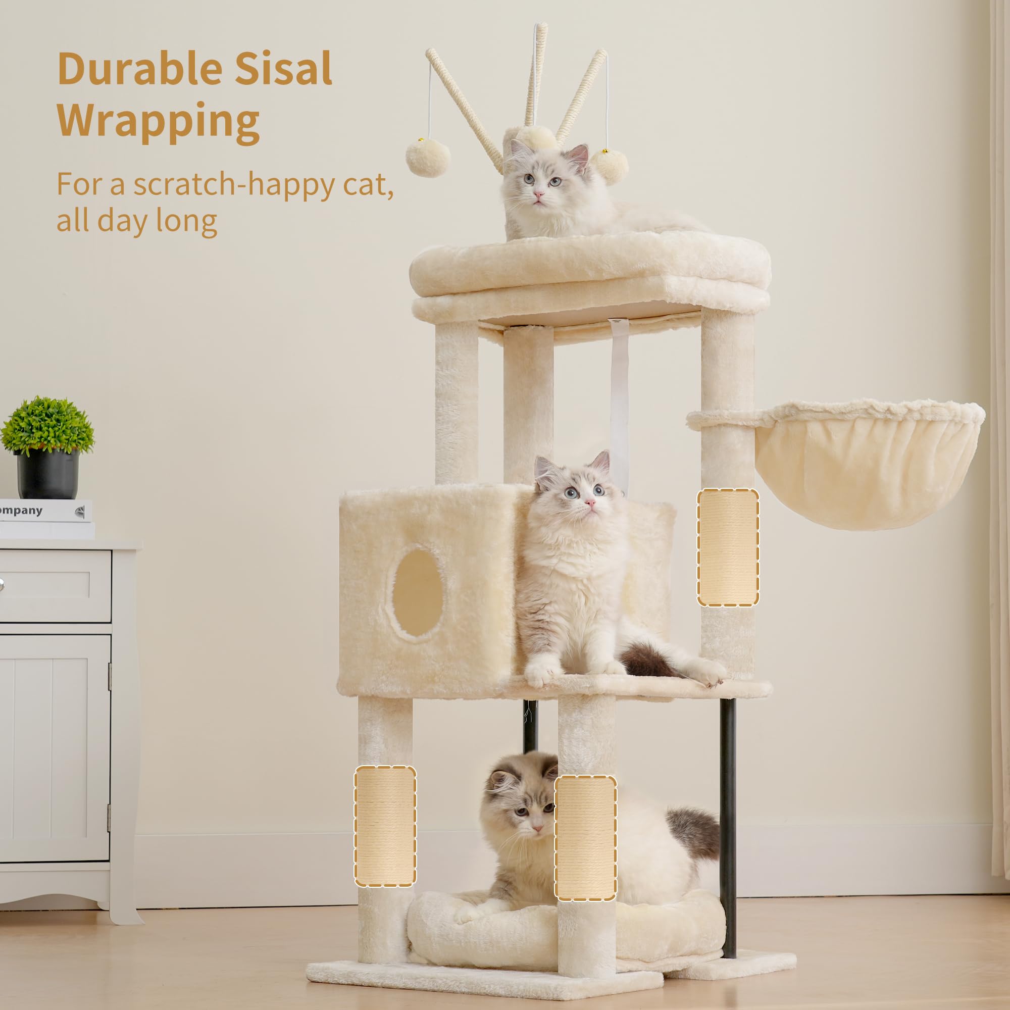 Heybly Cat Tree, 45.3" Cat Tower for Indoor Cats with Large Perch HCT202SM