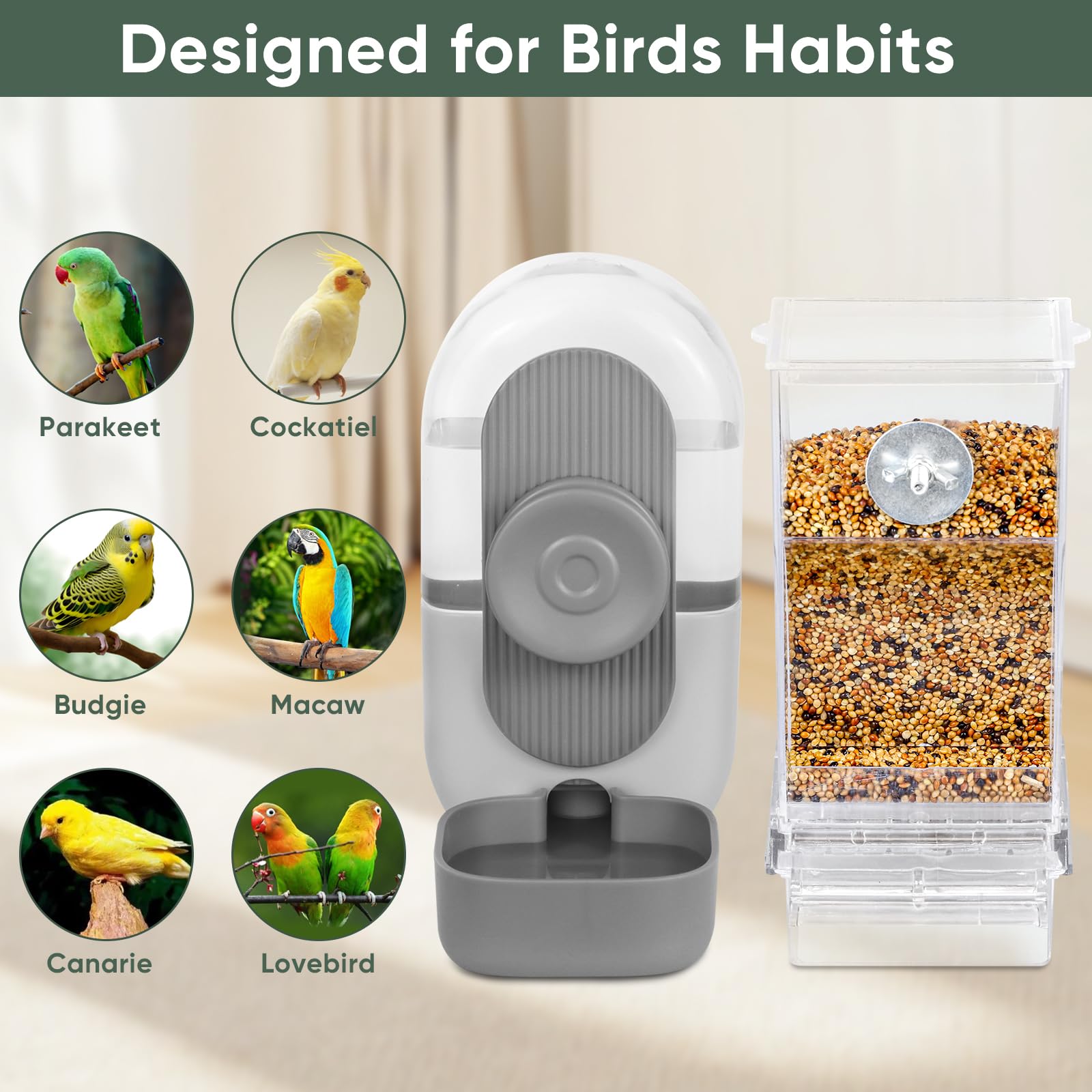 Lemtrflo No Mess Bird Feeder Water Dispenser, Parrot Cage Automatic Feeders