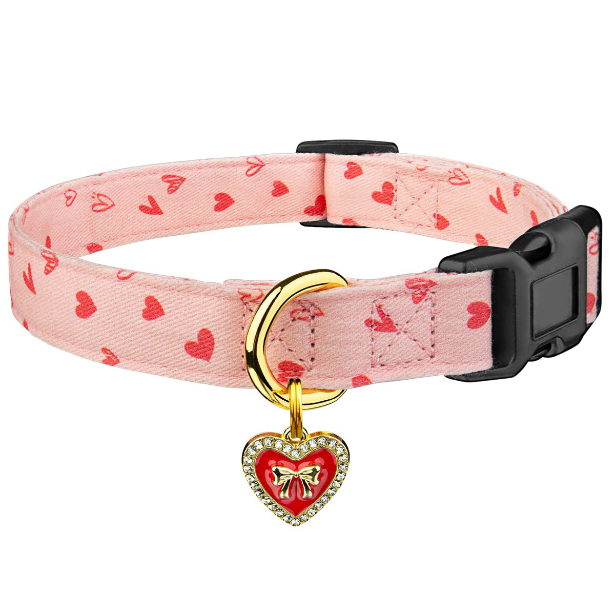 Cotton Dog Collar Pink Flower with Pendant Cute Dog Collar S