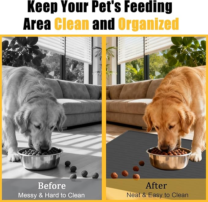 31.8"x23.8" Large Dog Mat for Food and Water, XL Silicone Pet Feeding Mats, Waterproof Dog Bowl Mat with High Edges to Prevent Water and Food Spills, Light Gray