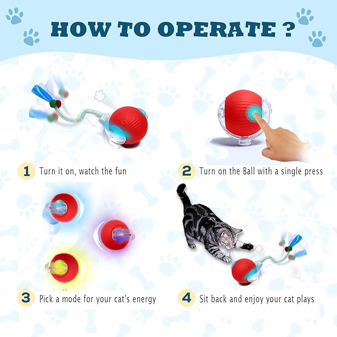 GlowPounce Interactive Cat Toys for Indoor Cats, Motion Activated Cat Toy Ball with Speedy Tail 2.0, Electric Cat Toy, Cat Toy Interactive, Smart Interactive Dog Toy Ball (Red/Green)