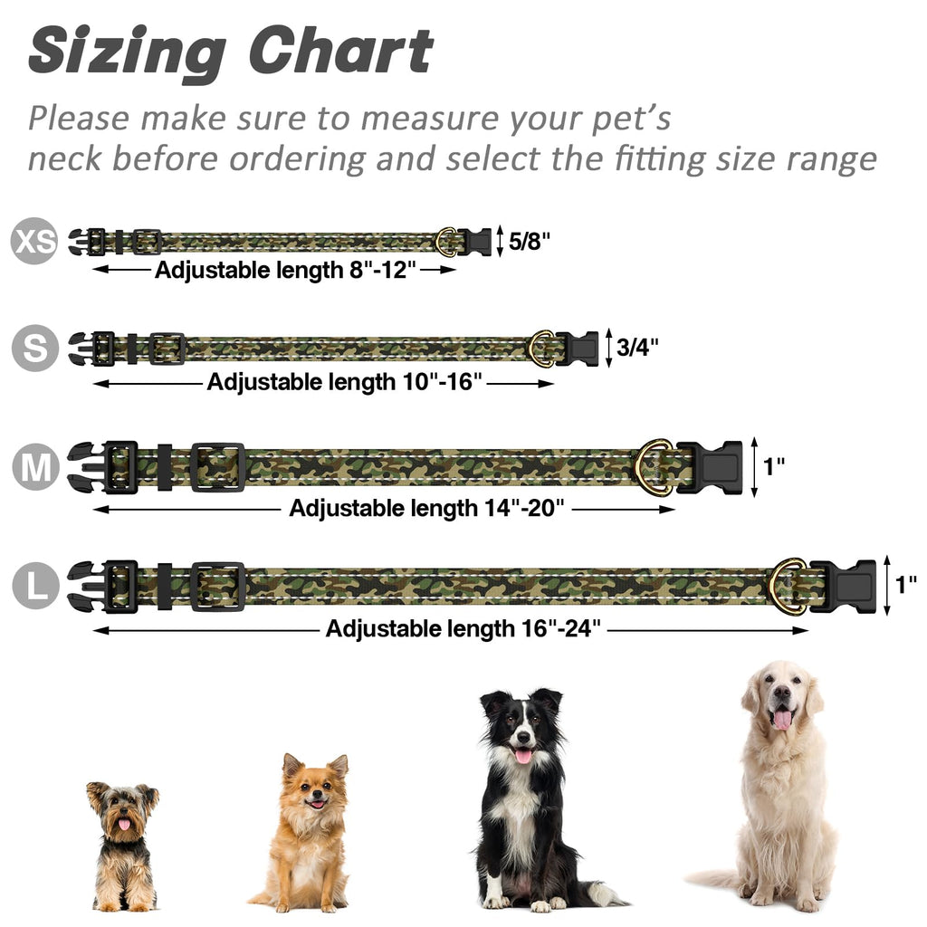 MOODEL Reflective Dog Collar for Small Dogs Cats, Cute Camouflage Adjustable Heavy-Duty Nylon Puppy Collar for Boy and Girl Female, Soft Pet Accessories with Quick Release Buckle, Green