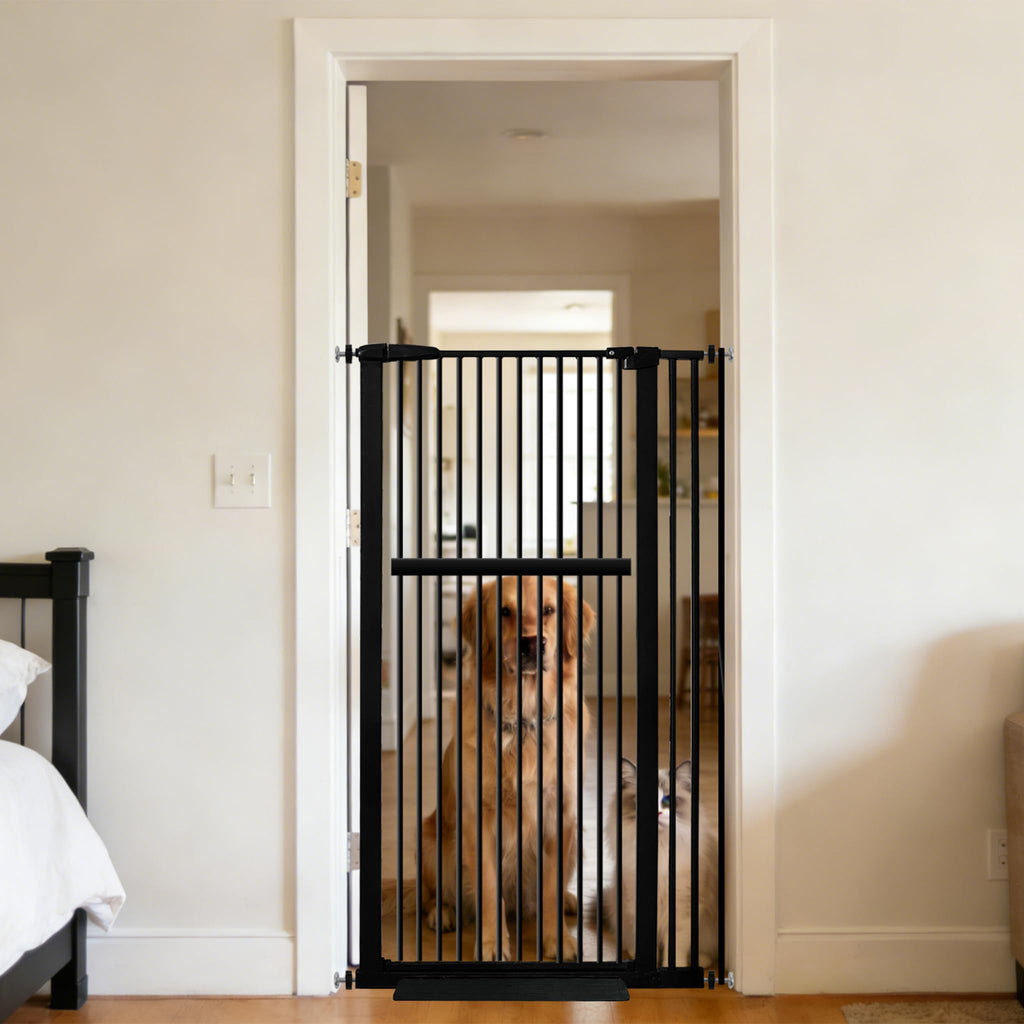 Lumizone 55.12" Extra Tall Pet Gate for Cat Dog 30.12"-38.38" Wide Black