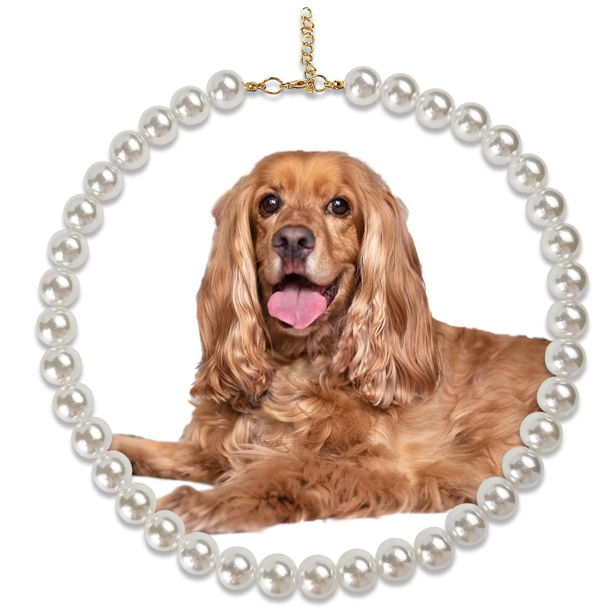 MLUOVI Chunky Pearl Dog Collar Large Breed (0.55 Inch), Adjustable Dog Necklace, Beaded Dog Collar Imitation White Pearls, Elegant Dog Jewelry Suit for Medium Large Dog 18.9"-21.4" Inner Circumference