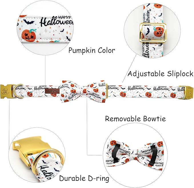 Bobo Rainbow Halloween Dog Collar, Pet Collar Bow Pumpkin Pet Collar Girl Boy Bow Dog Collars Cute Soft Puppy Collar for X-Large Dogs