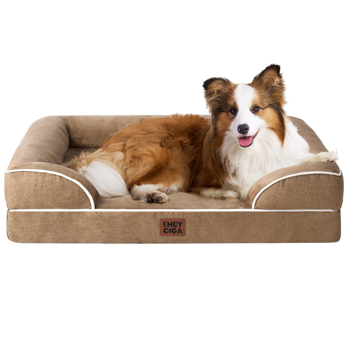 EHEYCIGA Orthopedic Dog Beds for Large Dogs, Waterproof Memory Foam Large Dog Bed with Sides, Non-Slip Bottom and Egg-Crate Foam Pet Couch Bed with Washable Removable Cover, Grey
