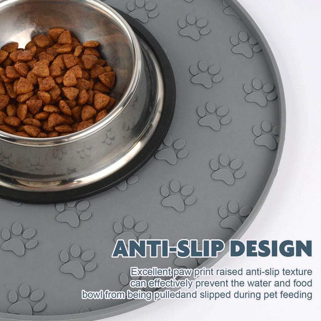 SUNLAND Silicone Pet Food Mat Dog Cat Feeding Bowl Mats Grey