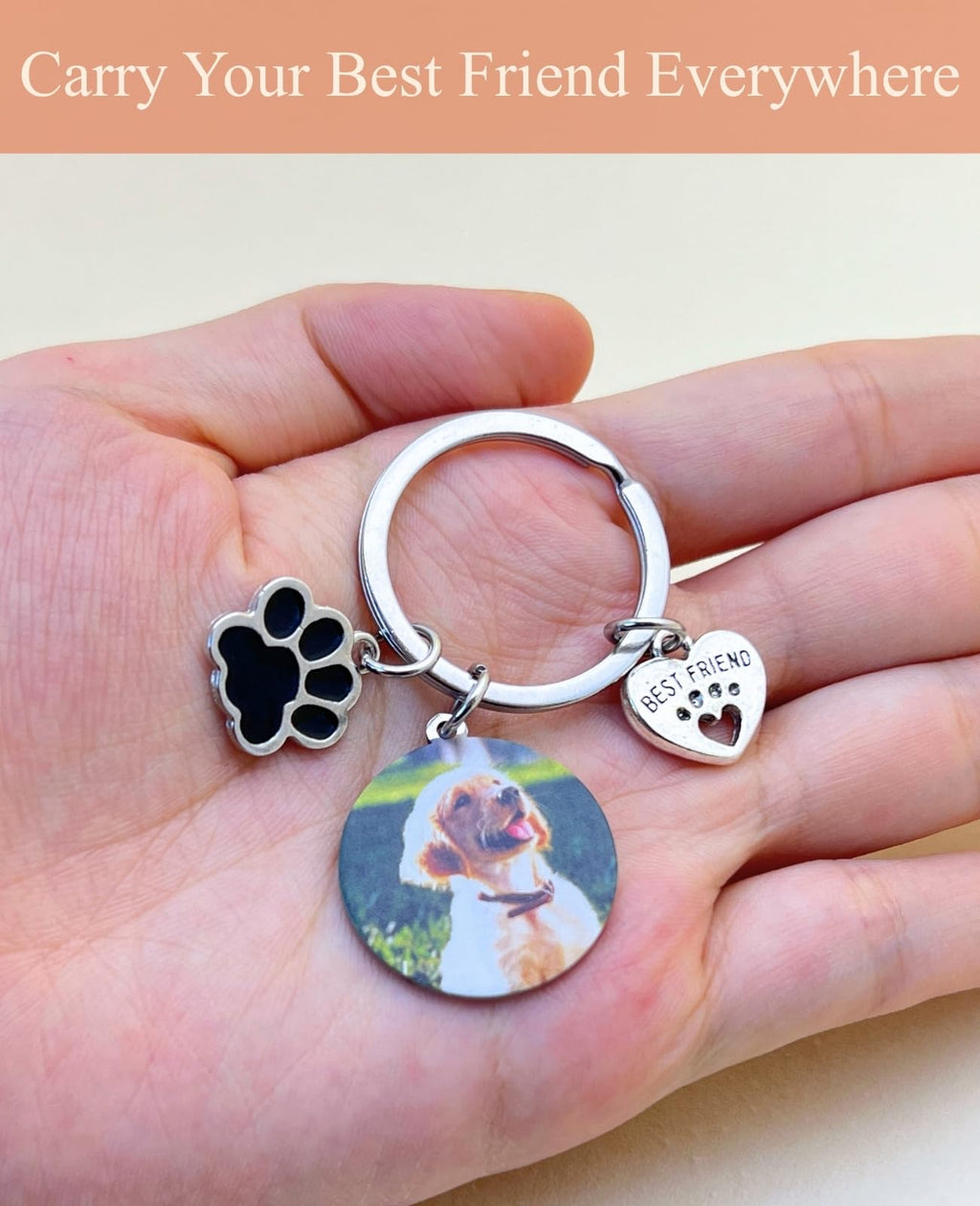 Casmyuni Custom Pet Keychain with Picture Personalized Dog Photo Gifts