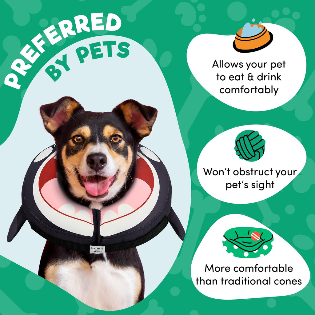 BENCMATE Inflatable Dog Cone Collar Alternative After Surgery Small,Orca